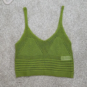 Almost Famous Crochet Crop Top Green Size Medium